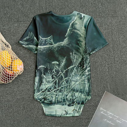 Howling Snowy Wolf Painting Print Men's Bodysuit