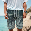 Howling Snowy Wolf Painting Print Men's Cargo Shorts