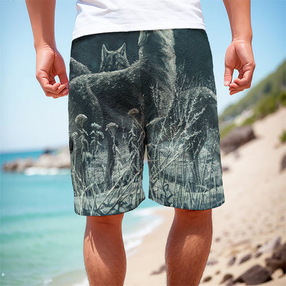 Howling Snowy Wolf Painting Print Men's Cargo Shorts
