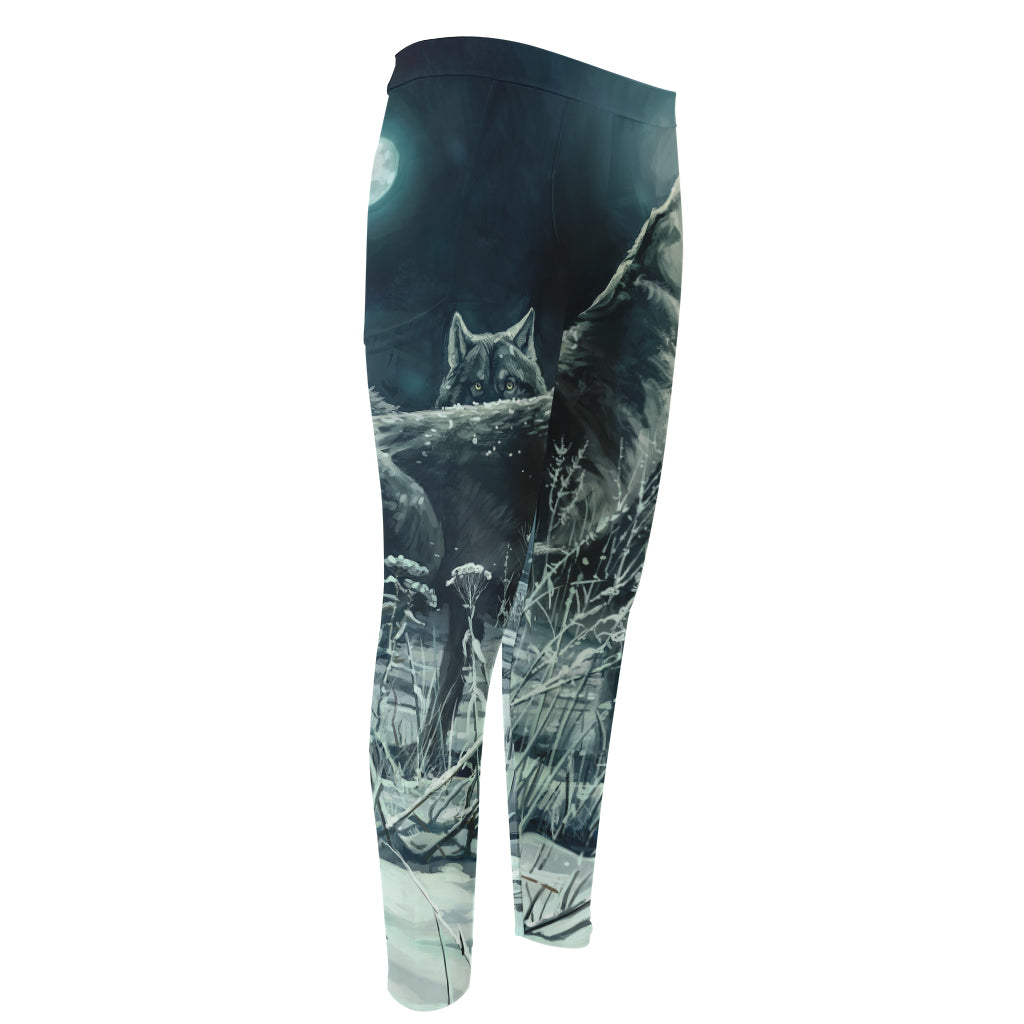 Howling Snowy Wolf Painting Print Men's Compression Pants