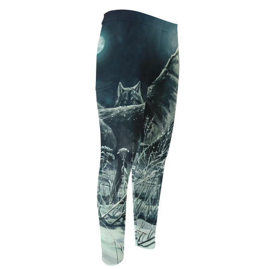 Howling Snowy Wolf Painting Print Men's Compression Pants