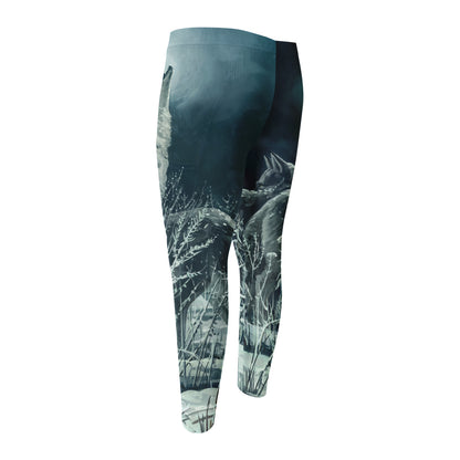 Howling Snowy Wolf Painting Print Men's Compression Pants
