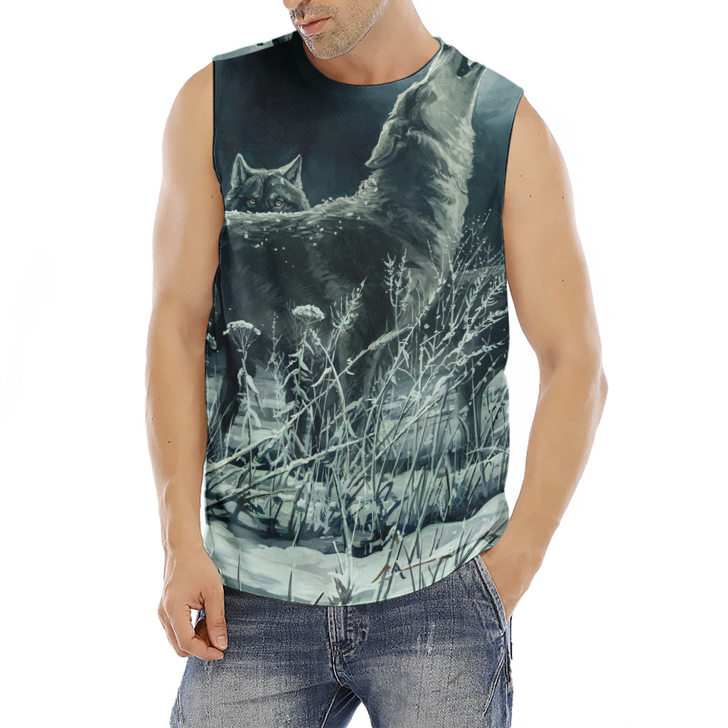 Howling Snowy Wolf Painting Print Men's Fitness Tank Top