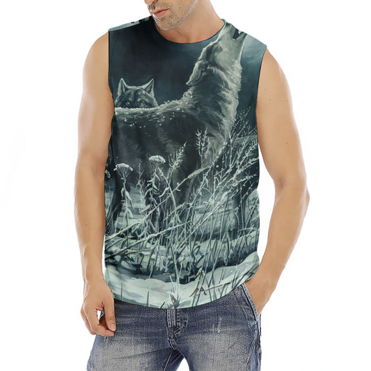 Howling Snowy Wolf Painting Print Men's Fitness Tank Top