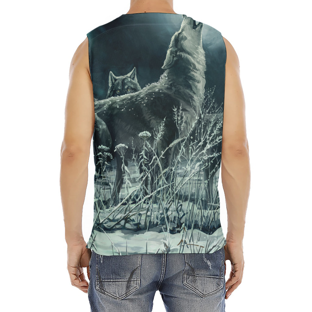 Howling Snowy Wolf Painting Print Men's Fitness Tank Top