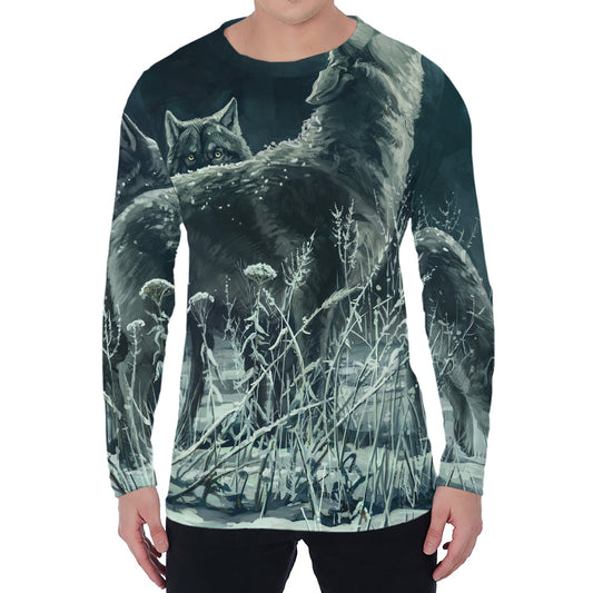 Howling Snowy Wolf Painting Print Men's Long Sleeve T-Shirt