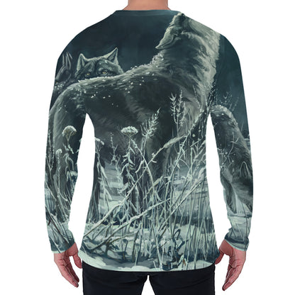Howling Snowy Wolf Painting Print Men's Long Sleeve T-Shirt