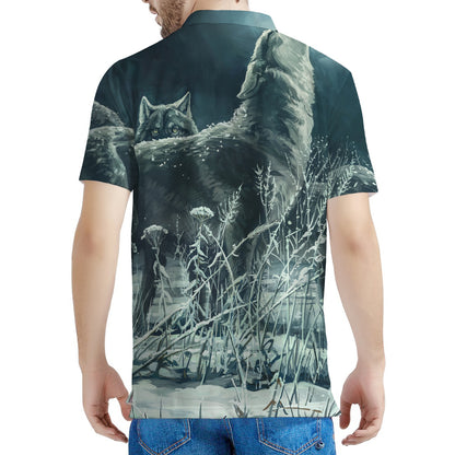 Howling Snowy Wolf Painting Print Men's Polo Shirt