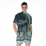 Howling Snowy Wolf Painting Print Men's Rompers