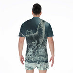 Howling Snowy Wolf Painting Print Men's Rompers