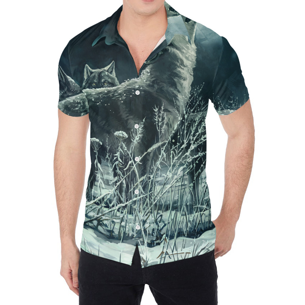 Howling Snowy Wolf Painting Print Men's Shirt