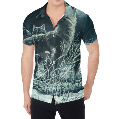 Howling Snowy Wolf Painting Print Men's Shirt