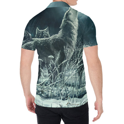Howling Snowy Wolf Painting Print Men's Shirt