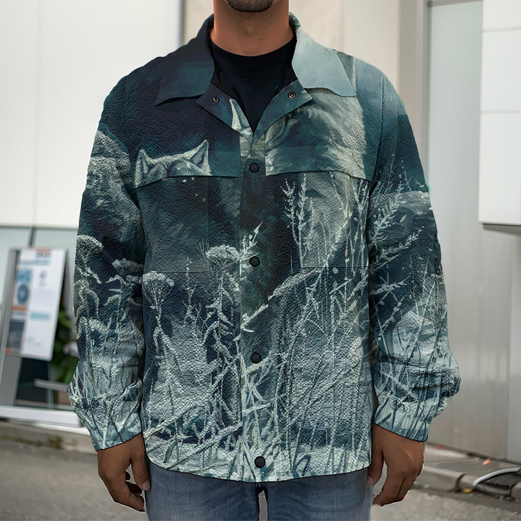 Howling Snowy Wolf Painting Print Men's Shirt Jacket