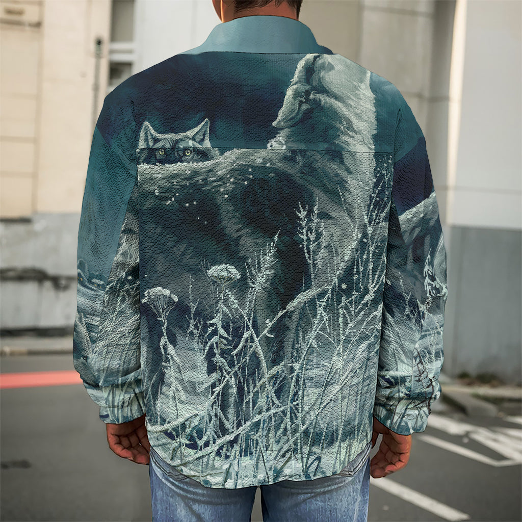 Howling Snowy Wolf Painting Print Men's Shirt Jacket