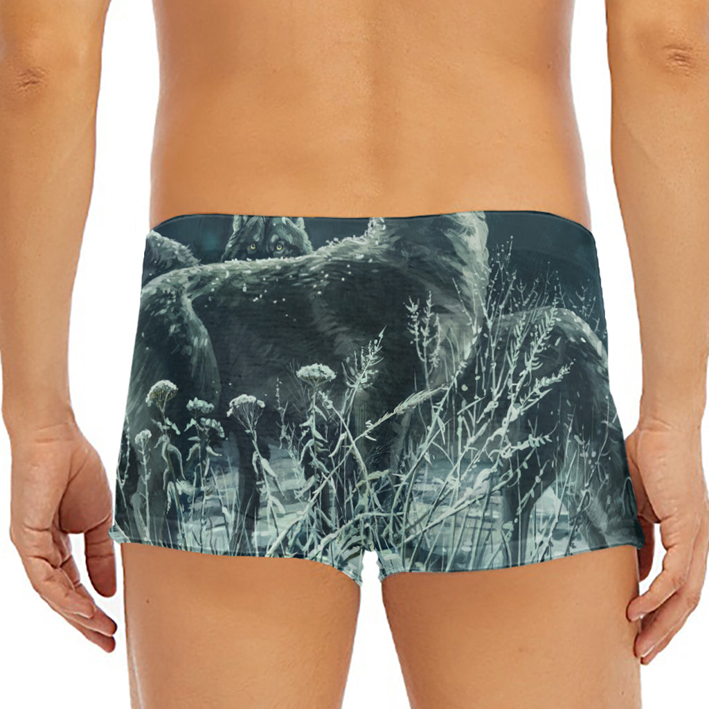 Howling Snowy Wolf Painting Print Men's Short Boxer Briefs
