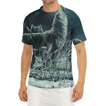 Howling Snowy Wolf Painting Print Men's Short Sleeve Rash Guard