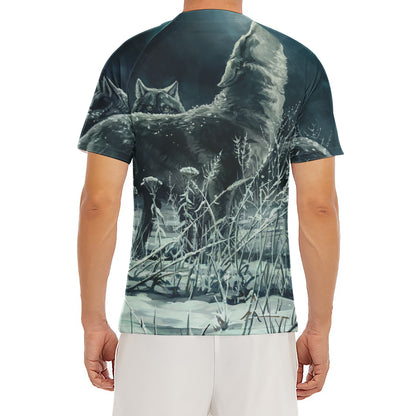 Howling Snowy Wolf Painting Print Men's Short Sleeve Rash Guard