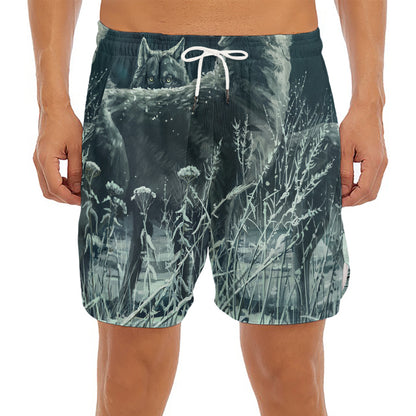 Howling Snowy Wolf Painting Print Men's Split Running Shorts