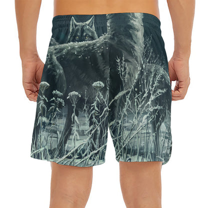 Howling Snowy Wolf Painting Print Men's Split Running Shorts