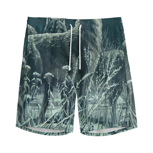 Howling Snowy Wolf Painting Print Men's Sports Shorts