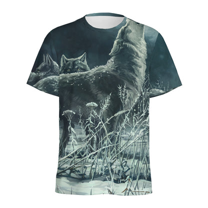 Howling Snowy Wolf Painting Print Men's Sports T-Shirt