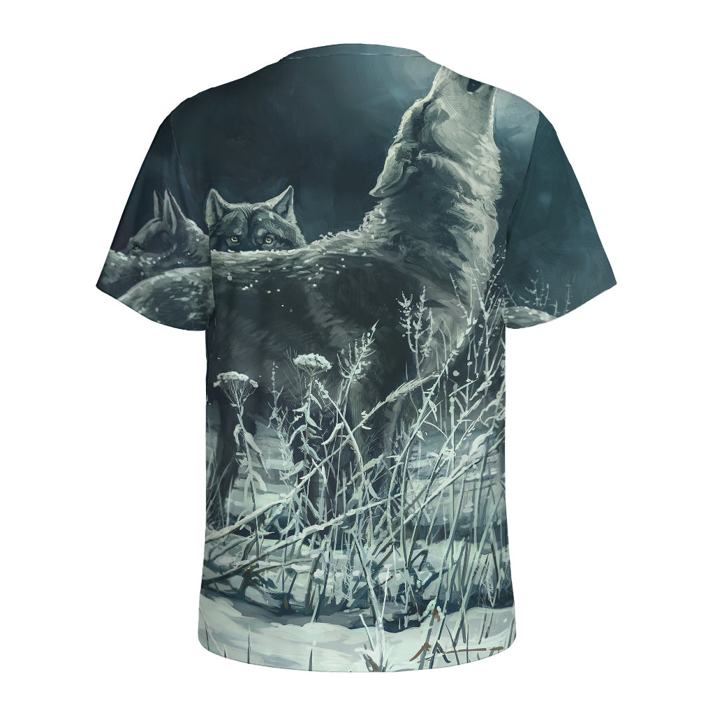 Howling Snowy Wolf Painting Print Men's Sports T-Shirt