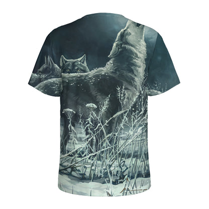 Howling Snowy Wolf Painting Print Men's Sports T-Shirt