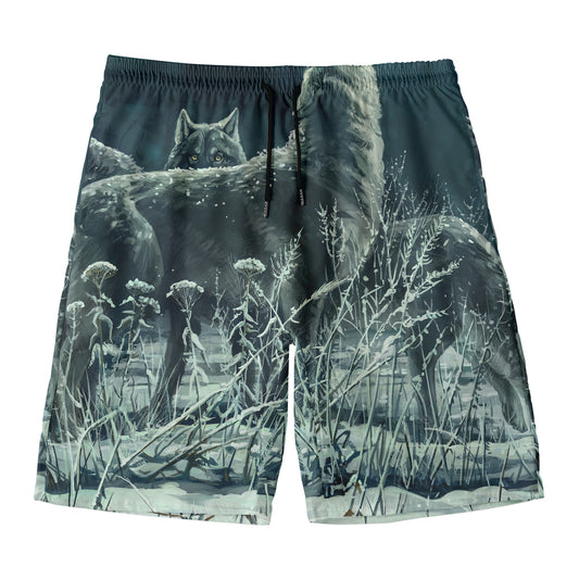 Howling Snowy Wolf Painting Print Men's Swim Trunks