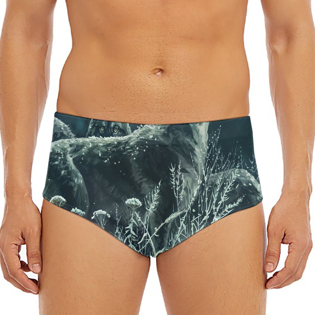 Howling Snowy Wolf Painting Print Men's Triangle Swim Briefs