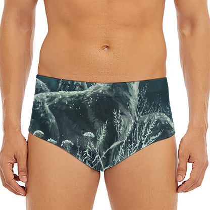 Howling Snowy Wolf Painting Print Men's Triangle Swim Briefs