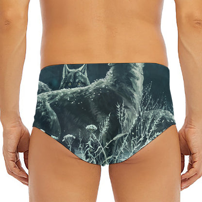 Howling Snowy Wolf Painting Print Men's Triangle Swim Briefs
