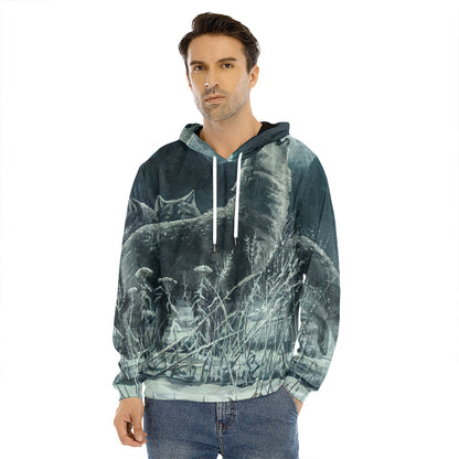 Howling Snowy Wolf Painting Print Men's Velvet Pullover Hoodie