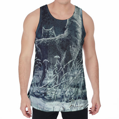 Howling Snowy Wolf Painting Print Men's Velvet Tank Top