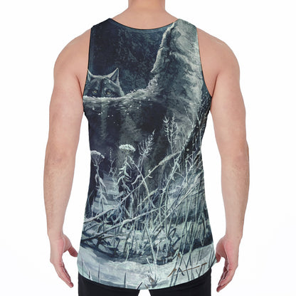 Howling Snowy Wolf Painting Print Men's Velvet Tank Top