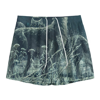 Howling Snowy Wolf Painting Print Mesh Shorts