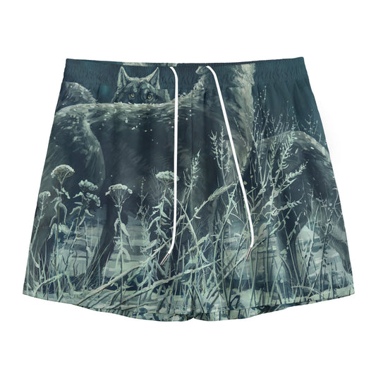 Howling Snowy Wolf Painting Print Mesh Shorts
