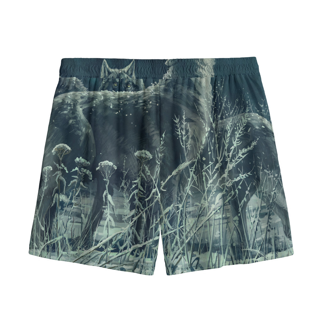 Howling Snowy Wolf Painting Print Mesh Shorts
