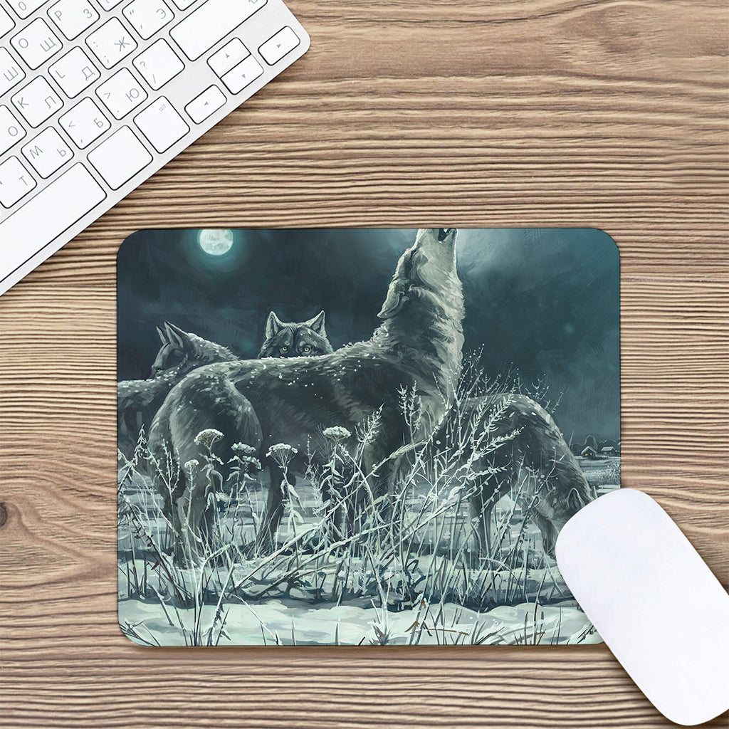 Howling Snowy Wolf Painting Print Mouse Pad