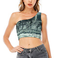 Howling Snowy Wolf Painting Print One Shoulder Crop Top
