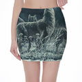 Howling Snowy Wolf Painting Print Pencil Mini Skirt