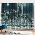 Howling Snowy Wolf Painting Print Pencil Pleat Curtains
