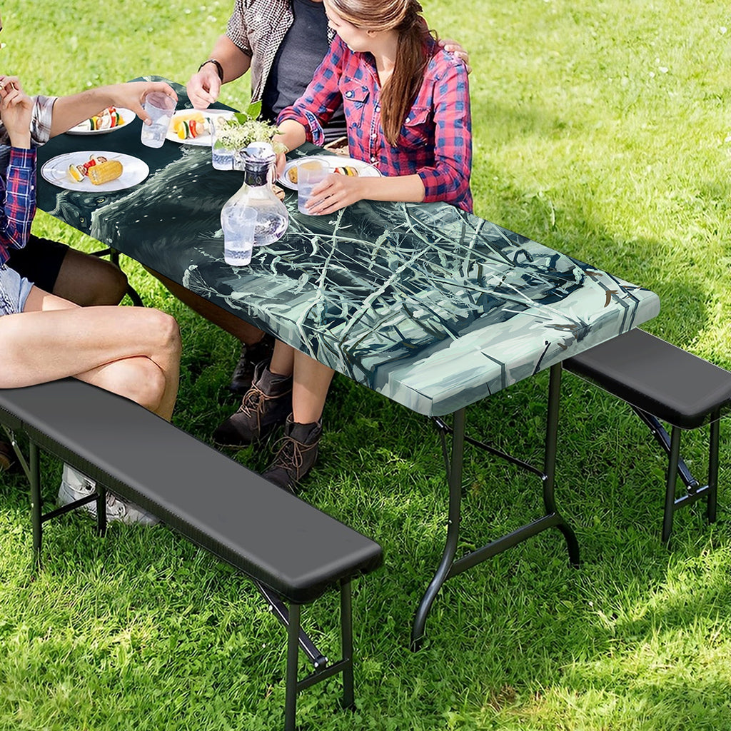Howling Snowy Wolf Painting Print Picnic Table Cover