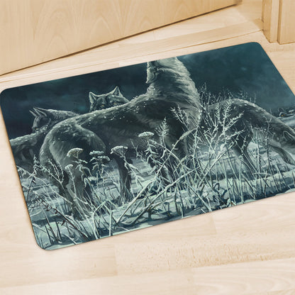 Howling Snowy Wolf Painting Print Polyester Doormat