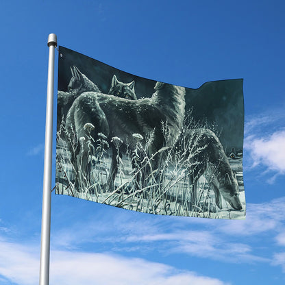 Howling Snowy Wolf Painting Print Polyester Flag