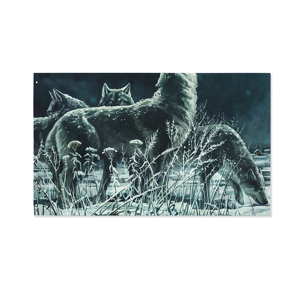 Howling Snowy Wolf Painting Print Polyester Flag