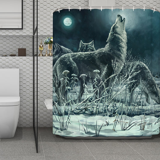 Howling Snowy Wolf Painting Print Polyester Shower Curtain