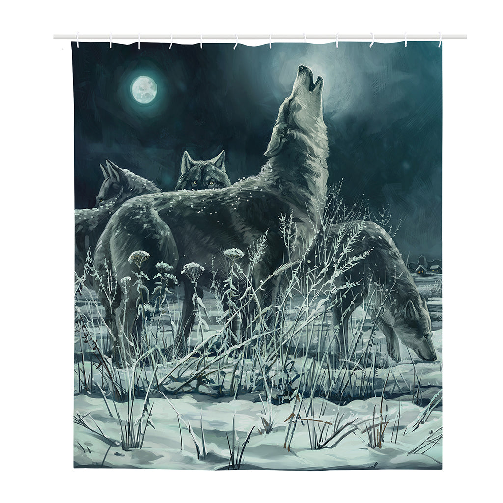Howling Snowy Wolf Painting Print Polyester Shower Curtain