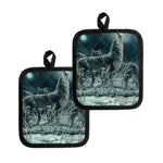 Howling Snowy Wolf Painting Print Pot Holders