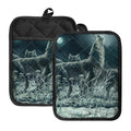 Howling Snowy Wolf Painting Print Pot Holders With Pocket